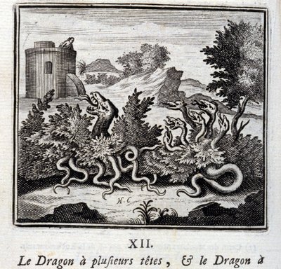 O dragão tem várias cabeças e o dragão tem várias caudas. Fábulas de Jean de La Fontaine (1621-95). Ilustração de François Chauveau (1613-1676). Edição de 1728. de Francois Chauveau
