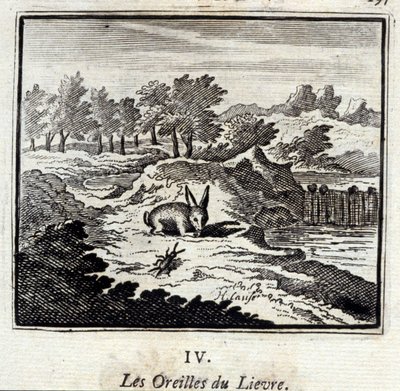 As orelhas do Lievre. Fábulas de Jean de La Fontaine (1621-95). Ilustração de François Chauveau (1613-1676). Edição de 1728. de Francois Chauveau