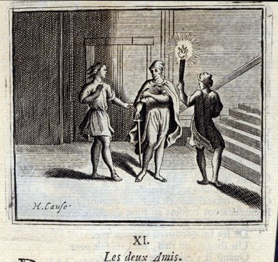 Os dois amigos. Fábulas de Jean de La Fontaine (1621-95). Ilustração de François Chauveau (1613-1676). Edição de 1728. de Francois Chauveau