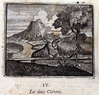 As duas cabras. Fábulas de Jean de La Fontaine (1621-95). Ilustração de François Chauveau (1613-1676). Edição de 1728. de Francois Chauveau
