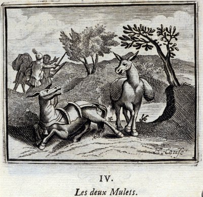 As duas mulas. Fábulas de Jean de La Fontaine (1621-95). Ilustração de François Chauveau (1613-1676). Edição de 1728. de Francois Chauveau