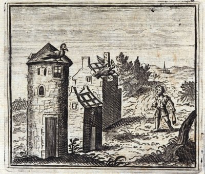 Os dois pombos. Fábulas de Jean de La Fontaine (1621-95). Ilustração de François Chauveau (1613-1676). Edição de 1728. de Francois Chauveau