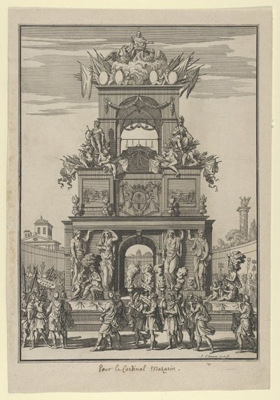 Arco triunfal erguido em homenagem ao Cardeal Mazarino após o Tratado dos Pirinéus..., ca. 1664-5. de Francois Chauveau