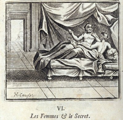 Mulheres e Segredo. Fábulas de Jean de La Fontaine (1621-95). Ilustração de François Chauveau (1613-1676). Edição de 1728. de Francois Chauveau