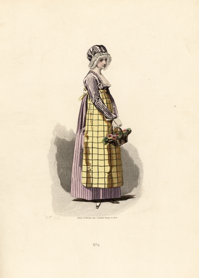Mulher com um vestido de maricas com avental cor de palha. de Francois Claudius (after) Compte Calix