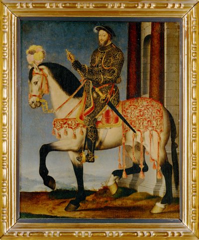Retrato equestre do rei François I (pintura sobre madeira) de Francois Clouet