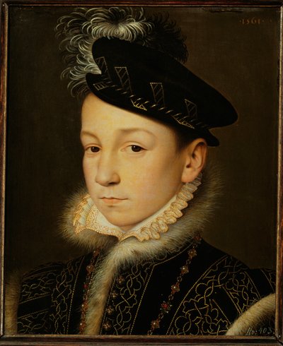 Rei Carlos IX de França ... (óleo sobre madeira de carvalho) de François Clouet
