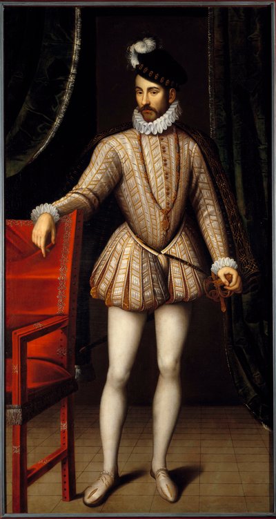 Retrato no pé de Carlos IX (1550 - 1574) rei da França. Pintura de François Clouet (1515-1572) de François Clouet