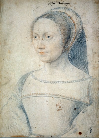 Retrato de Anne de Pisseleu, esposa de Jean de Brush, Duquesa de Etampes (1508 - 1576). Desenho com pedra negra e sangue de François Clouet (1515-1572) de François Clouet