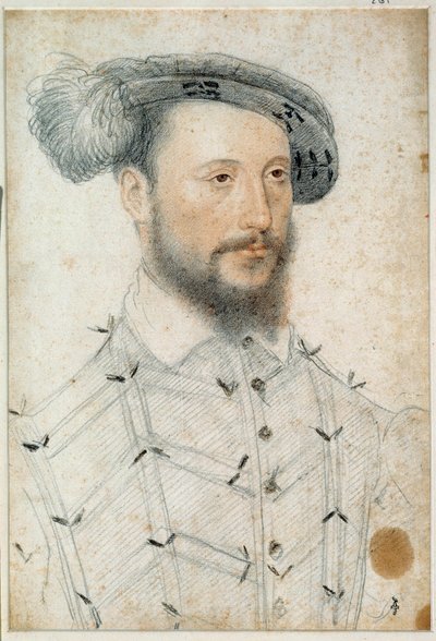 Retrato de Antoine de Halluin, Senhor de Piennes (1505 - 1553). Desenho de sangue e pedra negra de Clouet François (1515-1572) de François Clouet
