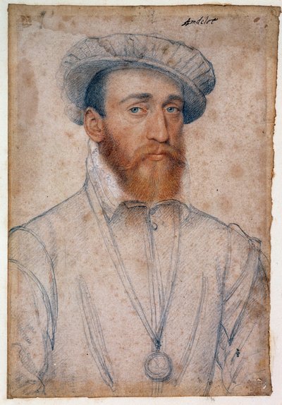 Retrato de François de Coligny, senhor de Andelot (1521 - 1569). Desenho de sangue e pedra negra de Clouet François (1515 - 1572) de François Clouet