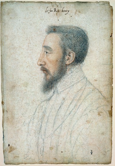 Retrato de Henrique II, Rei de França (1519 - 1559), cerca de 1547. Desenho de sangue e pedra negra de Clouet François (1515-1572) de François Clouet