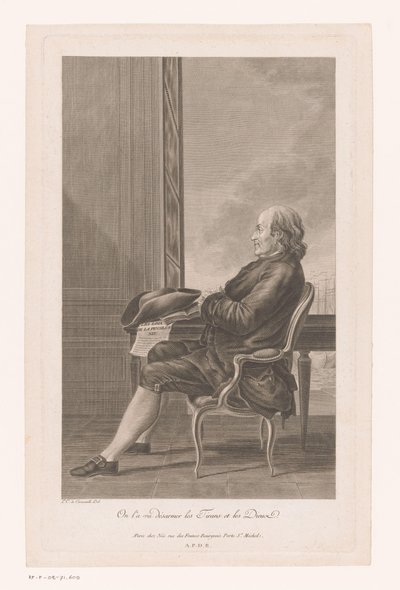Retrato de Benjamin Franklin e perfil sentado em uma cadeira de Francois Denis Nee
