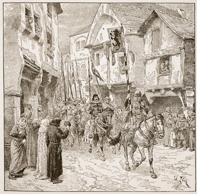 Partida do duque Robert para a Terra Santa, ilustração de "A Igreja da Inglaterra: uma história para o povo" por HDM Spence-Jones, pub. c.1910 (foto sépia) de Francois Edouard Zier