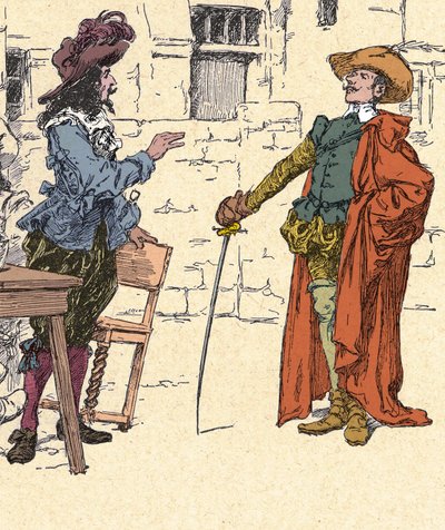 Encontro de Cyrano, jovem, chegando em Paris, com D