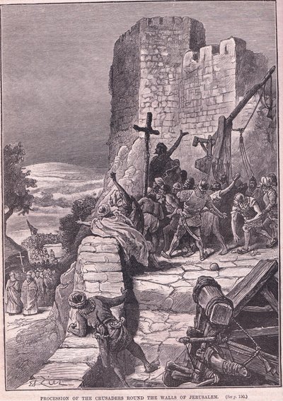 Procissão dos cruzados ao redor dos muros de Jerusalém AD 1097 de Francois Edouard Zier