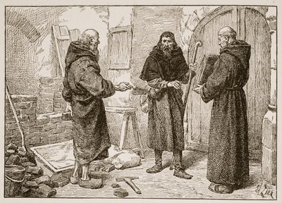 Recepção de Lanfranc por Herlwin, ilustração de "A Igreja da Inglaterra: Uma História para o Povo" por HDM Spence-Jones, pub. c.1910 (foto sépia) de Francois Edouard Zier