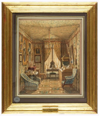 Desenho, interior de um camarim com teto inclinado de Francois Etienne Villeret