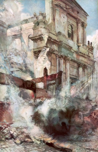 Catedral de Arras em chamas, França, 6 de julho de 1915, 1926. de Francois Flameng
