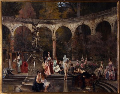 Banho de cortesãs no século XVIII - Pintura de François Flameng (1856-1923), óleo sobre tela de Francois Flameng