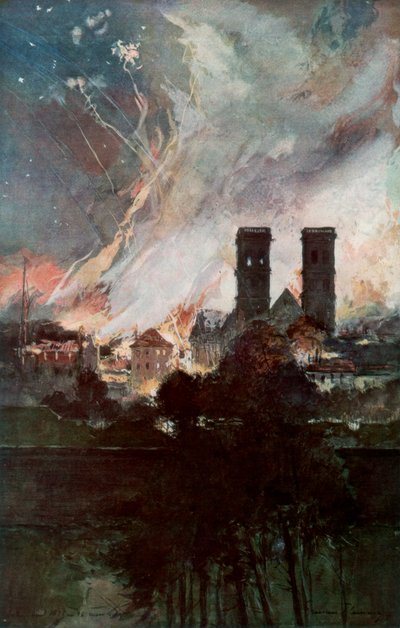 Bombardeio de Verdun com bombas incendiárias, França, 25-26 de março de 1916, 1926. de Francois Flameng
