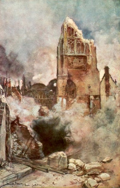 Bombardeio do campanário, Arras, França, julho de 1915, 1926. de Francois Flameng