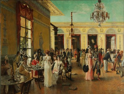 Café Frascati Uma cena do tempo de Napoleão =, 1893 de Francois Flameng