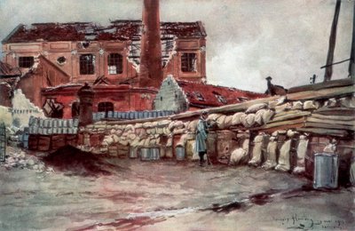 Barricada de Fábrica, Soissons, França, 20 de maio de 1915, 1926. de Francois Flameng
