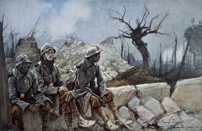 Tropas francesas descansam em meio às ruínas de uma igreja em Dompierre de Francois Flameng