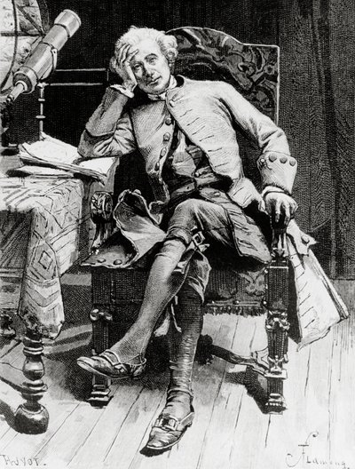 Retrato de Guy Mannering, personagem principal de Guy Mannering ou Astrólogo, romance de Walter Scott (1771-1832), gravura após desenho de François Flameng (1856-1923), de edição parisiense de Francois Flameng