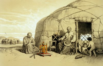 Kalmuks com uma Roda de Oração, Sibéria, ilustração de 