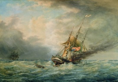O "Poland" a arder no mar em maio de 1840 de Francois Geoffroy Roux