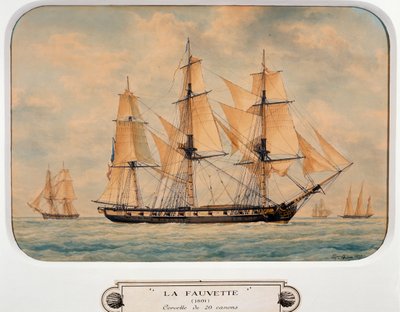 A corveta Fauvette, de François Roux (1811-1882), aguarela, França de Francois Geoffroy Roux