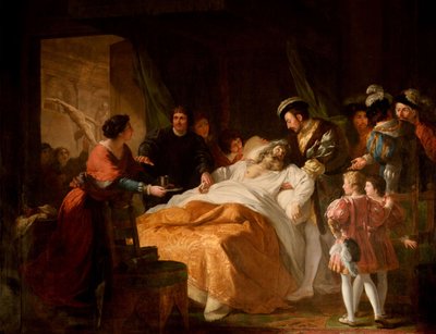 A morte de Leonardo da Vinci nos braços de Francisco I, 1781. de Francois Guillaume Menageot