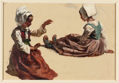 Duas garotas em trajes regionais de Francois Hippolyte Lalaisse