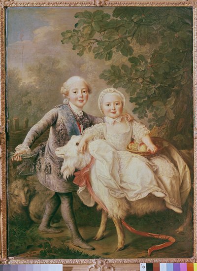 Carlos da França (1757-1836) Conde de Artois e sua irmã, Clothide (1759-1802) 1763-64 de Francois Hubert Drouais