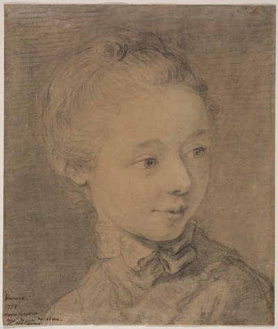 Cabeça de uma jovem virando para a direita, 1758. de Francois Hubert Drouais