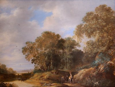 Paisagem com veado (óleo sobre painel de carvalho) de Francois Knibbergen
