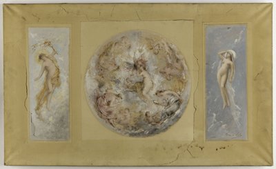 Esboço para a Câmara Municipal de Pantin: Amour et Psyché - Le jour et la nuit, em 1886 (óleo sobre guache, papel sobre tela) de Francois Lafon