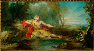 Narciso contemplando o seu reflexo na água - Narciso contempla a sua imagem reflectida na água ... de François Lemoyne