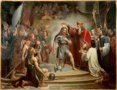 O batismo de Clovis em Reims em 25 de dezembro de 496. Pintura de François Louis Dejuinne (1786-1844) de Francois Louis Dejuinne
