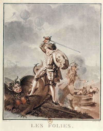Figaro em combate com uma harpia, c.1786 (aquatinta) de Francois Louis Joseph Watteau