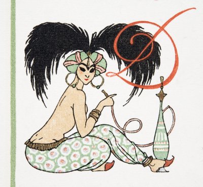 Menina árabe com tubulação do cachimbo de água, de Personages de Comedie, bar. 1922 (impressão pochoir) de Francois Louis Schmied