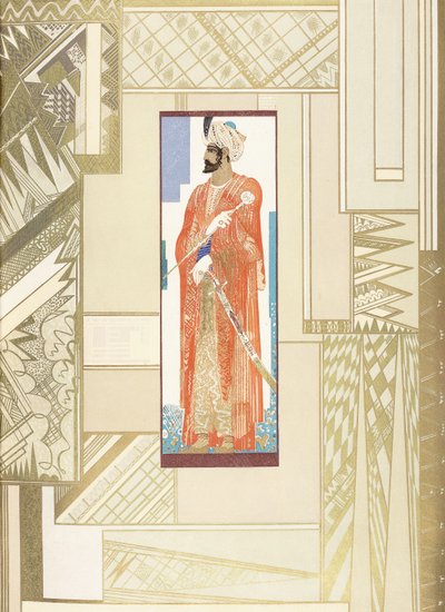 Homem de turbante, com contorno de design moderno de Francois Louis Schmied