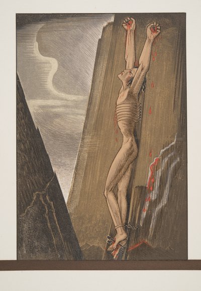 Prometheus pregado ao Rock, de Prométhée Enchaîné por Ésquilo, pub. 1941 (impressão pochoir) de Francois Louis Schmied