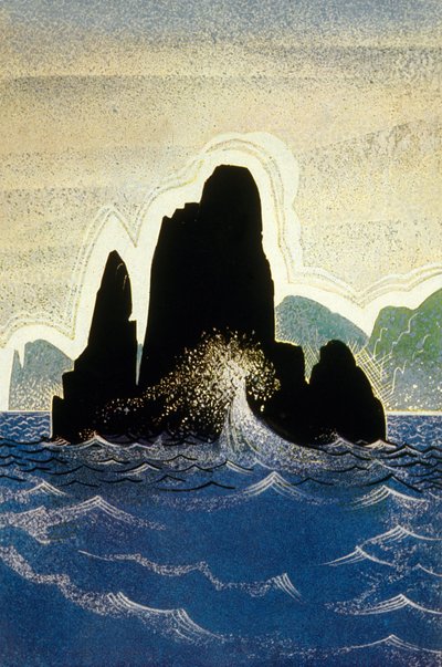 A odisséia por Homero: a rocha de Gortyne, gravada por Theo Schmied, 1930-33 cor litho de Francois Louis Schmied