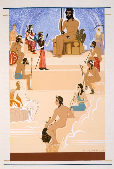A Adoração de Zeus, uma ilustração de "L&39;Odyssee", de Homero, traduzida por Victor Berard, 1929-33 de Francois Louis Schmied
