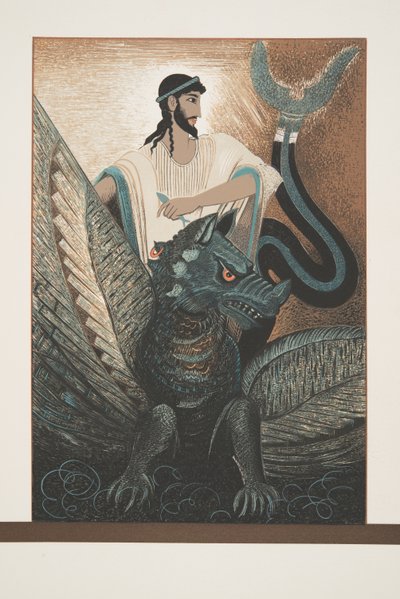 Ulysees e Dragon from Prometheus Acorrentado por Aeschylus, pub. 1941 (estêncil) de Francois Louis Schmied