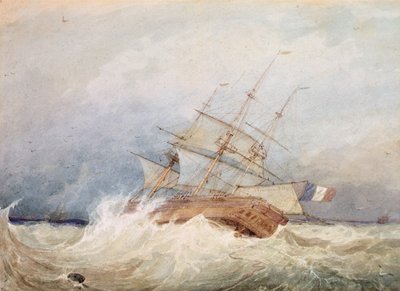 Uma fragata francesa em tempestade (aquarela) de Francois Louis Thomas Francia