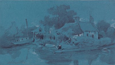 Abbeville (grafite, lavagem cinza, tinta preta e bodycolour em papel azul) de Francois Louis Thomas Francia